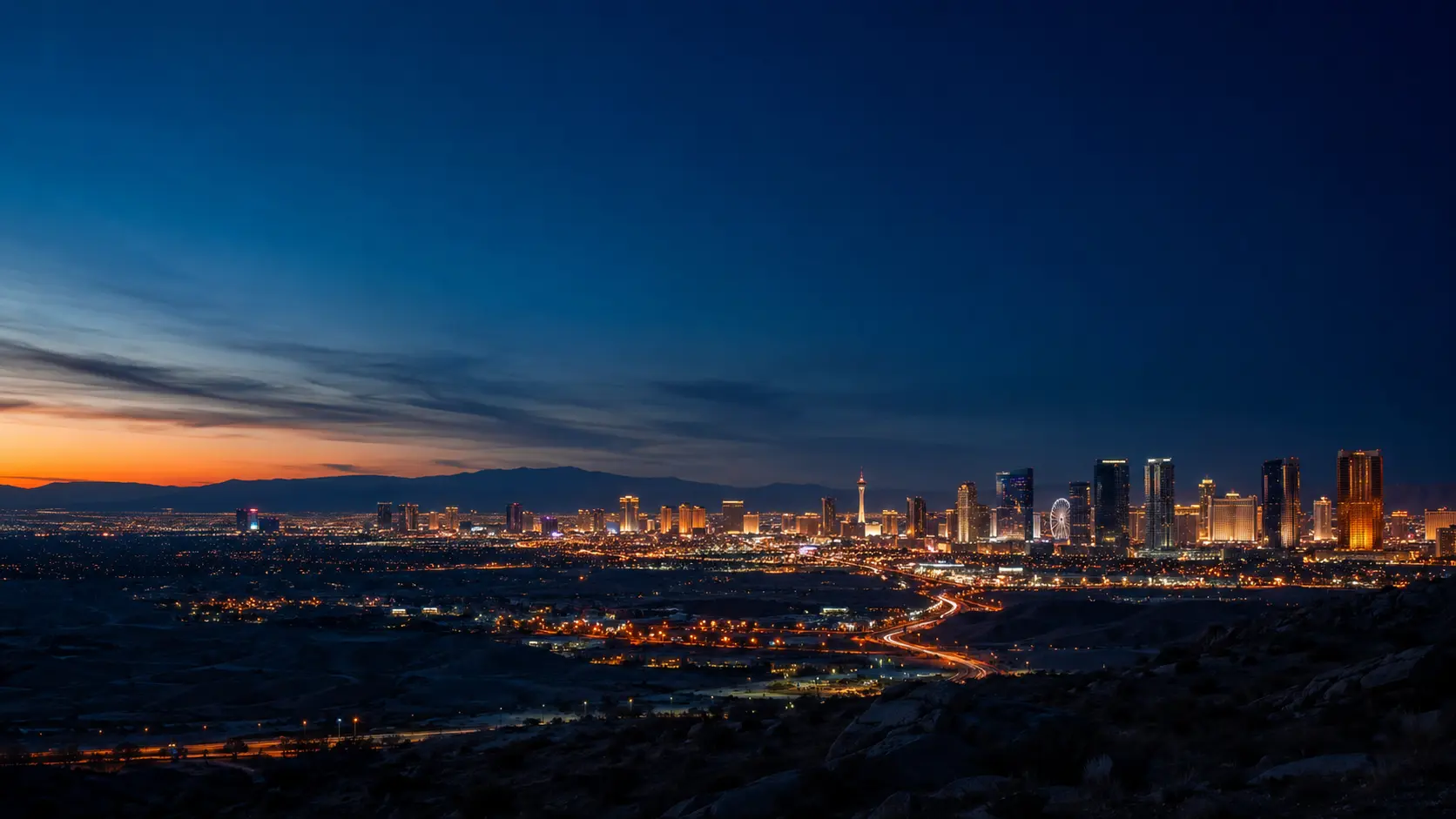 Vista panorámica de Las Vegas al atardecer