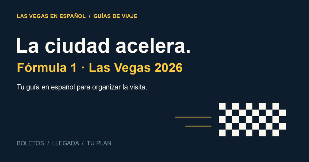 Guía de Fórmula 1 en Las Vegas 2026 con ilustración editorial de bandera a cuadros